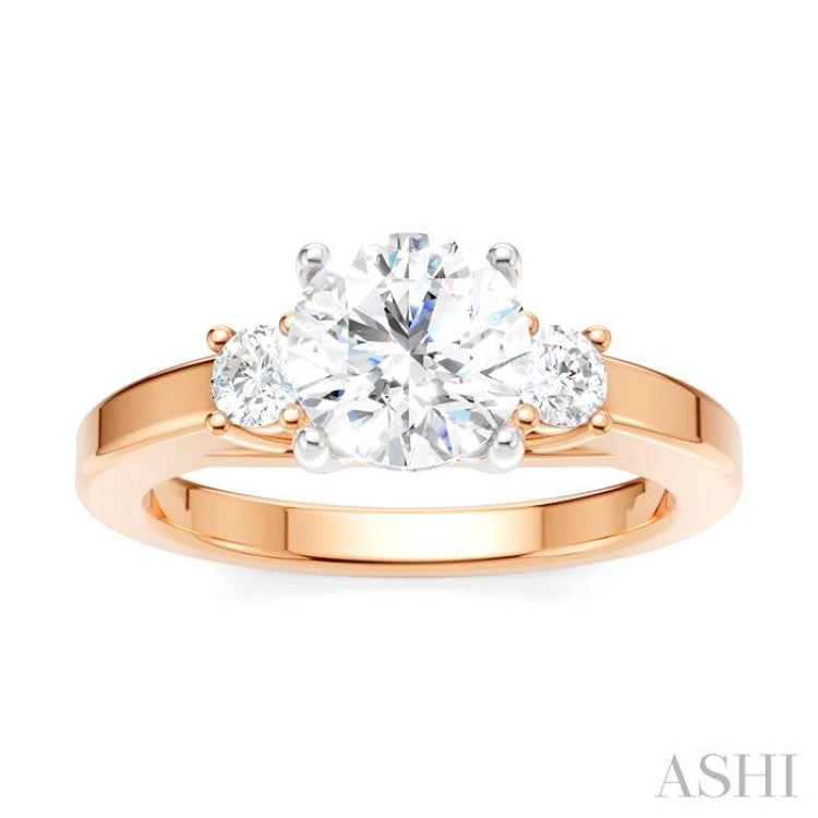 1/4 Ctw Tri-Mount Past, Present and Future Round Cut Diamond Semi Mount Engagement Ring in 14K Rose and White Gold