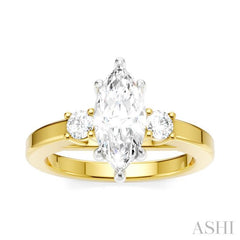 1/4 Ctw Tri-Mount Marquise Shape Center Round Cut Diamond Semi Mount Engagement Ring in 14K Yellow and White Gold