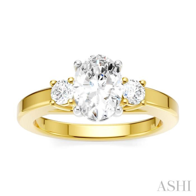1/4 Ctw Tri-Mount Past, Present and Future Oval Shape Center Round Cut Diamond Semi Mount Engagement Ring in 14K Yellow and White Gold