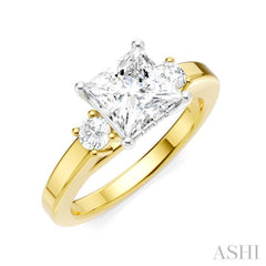 1/4 Ctw Tri-Mount Princess Shape Round Cut Diamond Semi Mount Engagement Ring in 14K Yellow and White Gold