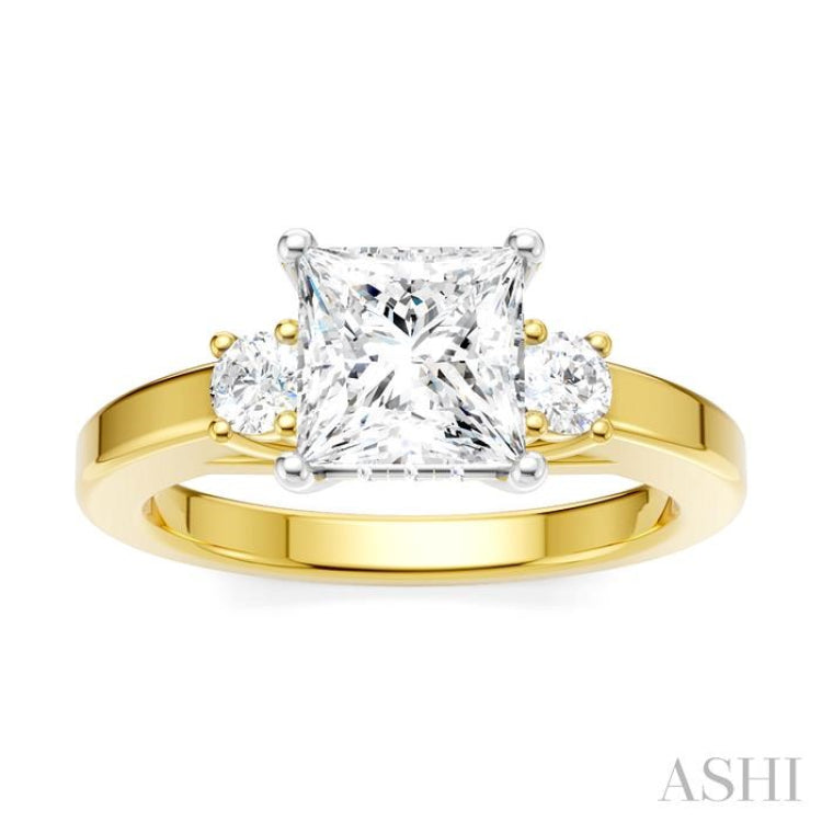1/4 Ctw Tri-Mount Princess Shape Round Cut Diamond Semi Mount Engagement Ring in 14K Yellow and White Gold