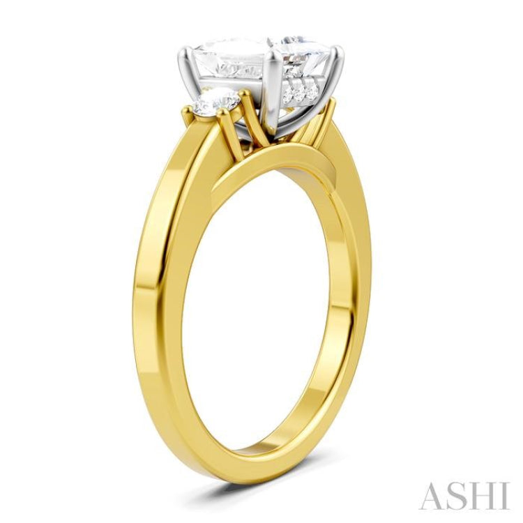1/4 Ctw Tri-Mount Princess Shape Round Cut Diamond Semi Mount Engagement Ring in 14K Yellow and White Gold