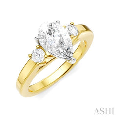 1/4 Ctw Tri-Mount Pear Shape Round Cut Diamond Semi Mount Engagement Ring in 14K Yellow and White Gold