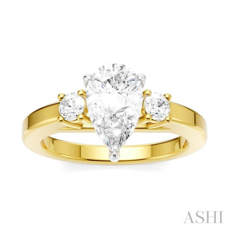 1/4 Ctw Tri-Mount Pear Shape Round Cut Diamond Semi Mount Engagement Ring in 14K Yellow and White Gold