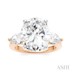 1 Ctw Tri-Mount Oval Shape Center Pear and Round Cut Diamond Semi Mount Engagement Ring in 14K Rose and White Gold