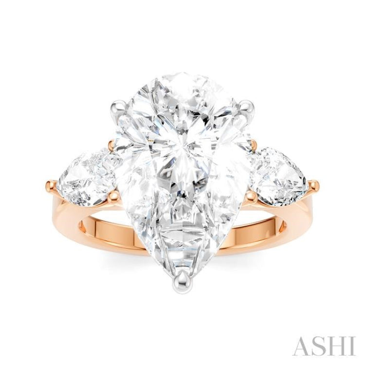 1 Ctw Tri-Mount Centerpiece Pear and Round Cut Diamond Semi Mount Engagement Ring in 14K Rose and White Gold