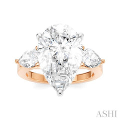 1 Ctw Tri-Mount Centerpiece Pear and Round Cut Diamond Semi Mount Engagement Ring in 14K Rose and White Gold