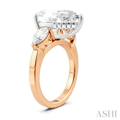 1 Ctw Tri-Mount Centerpiece Pear and Round Cut Diamond Semi Mount Engagement Ring in 14K Rose and White Gold