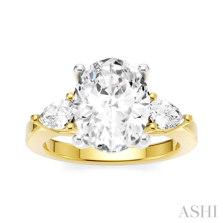 1/2 Ctw Tri-Mount Oval Shape Center Pear and Round Cut Diamond Semi Mount Engagement Ring in 14K Yellow and White Gold