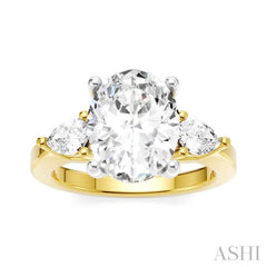 1/2 Ctw Tri-Mount Oval Shape Center Pear and Round Cut Diamond Semi Mount Engagement Ring in 14K Yellow and White Gold