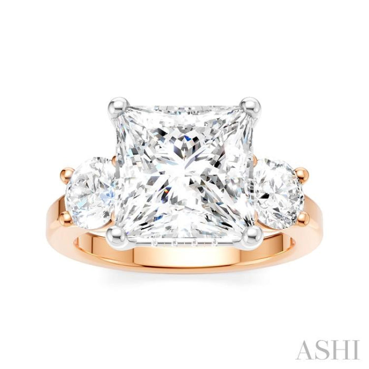1 Ctw Tri-Mount Princess Shape Round Cut Diamond Semi Mount Engagement Ring in 14K Rose and White Gold