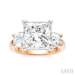 1 Ctw Tri-Mount Princess Shape Round Cut Diamond Semi Mount Engagement Ring in 14K Rose and White Gold