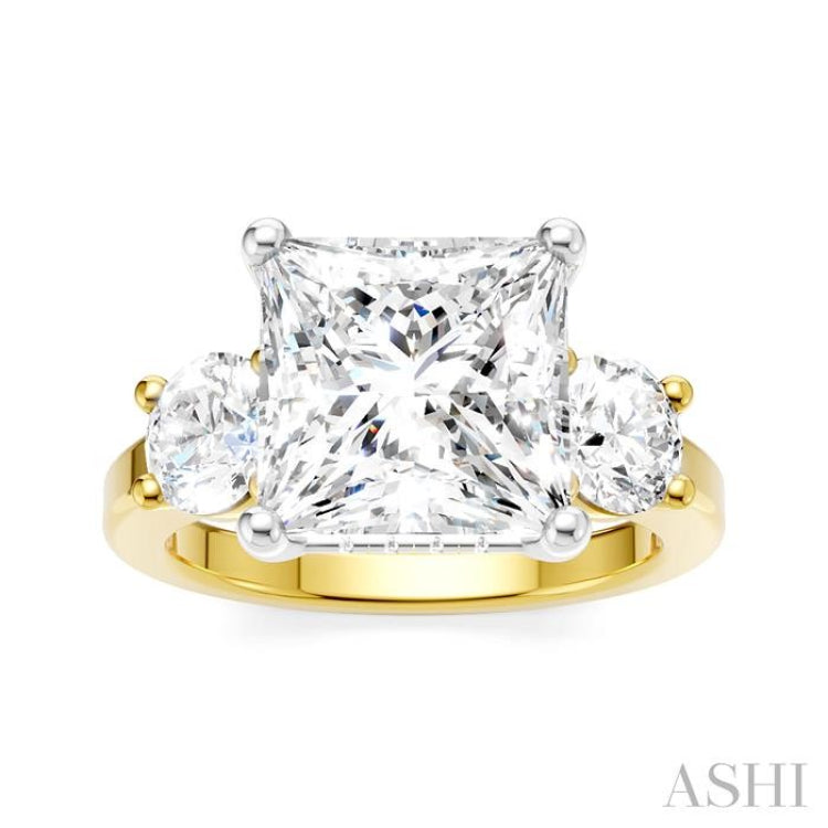 1 Ctw Tri-Mount Princess Shape Round Cut Diamond Semi Mount Engagement Ring in 14K Yellow and White Gold