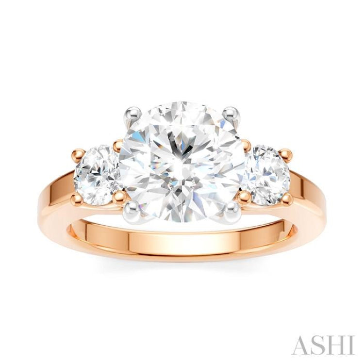 1/2 Ctw Tri-Mount Past, Present and Future Round Cut Diamond Semi Mount Engagement Ring in 14K Rose and White Gold
