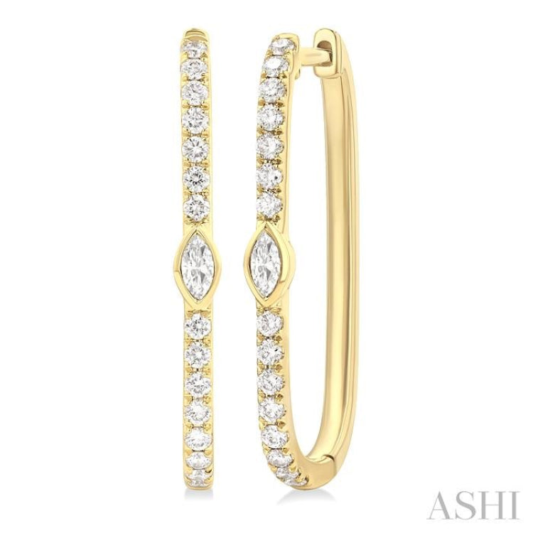 1/3 Ctw Marquise and Round Cut Diamond Rectangular Fashion Hoop Earrings in 14K Yellow Gold