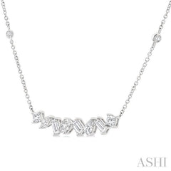 1 1/10 Ctw Mixed Diamond Cut Fashion Station Necklace in 14K White Gold