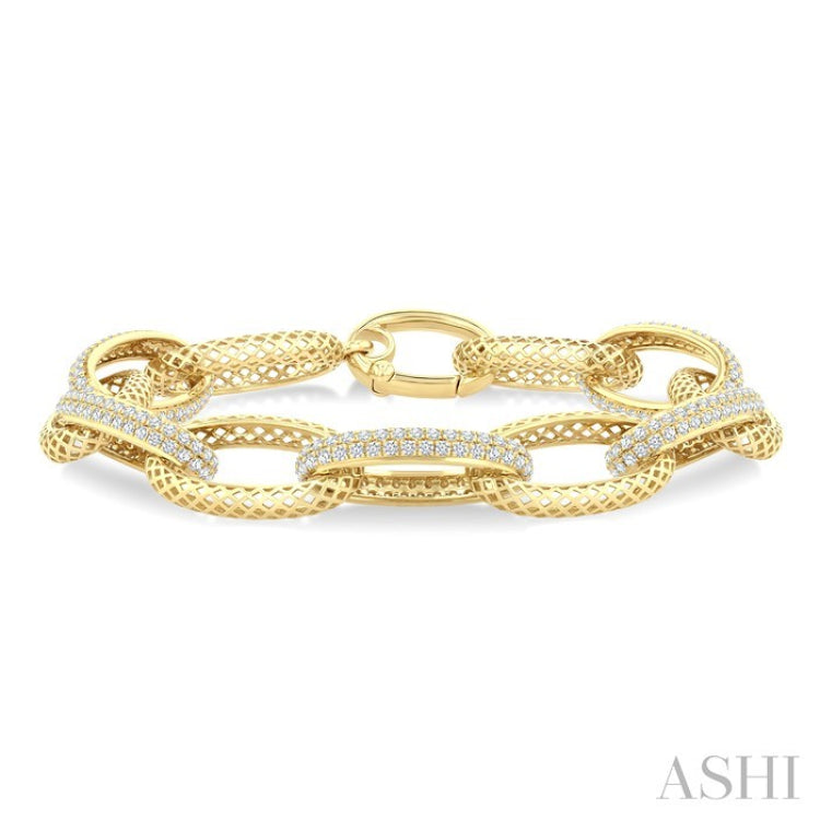 3 Ctw Open Window Oval Link Round Cut Diamond Aeris Gold Bold Bracelet in 14K Yellow Gold