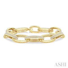 3 Ctw Open Window Oval Link Round Cut Diamond Aeris Gold Bold Bracelet in 14K Yellow Gold