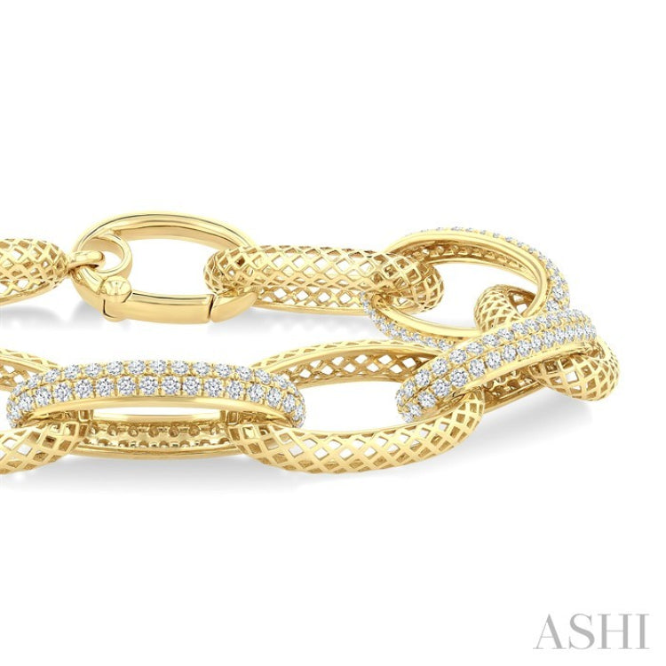 3 Ctw Open Window Oval Link Round Cut Diamond Aeris Gold Bold Bracelet in 14K Yellow Gold