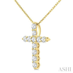 1/3 Ctw Round Cut Diamond Cross Pendant in 14K Yellow Gold with Chain