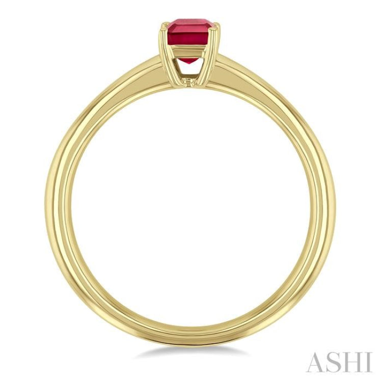 6x4 MM Octagon Shape Ruby Precious Solitaire Ring in 14K Yellow Gold