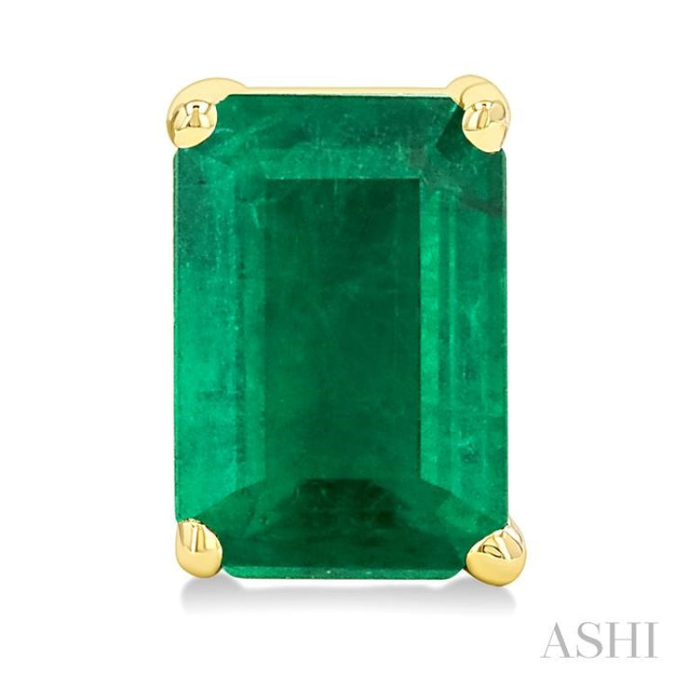 6X4 MM Octagon Shape Emerald Precious Stud Earrings in 14K Yellow Gold