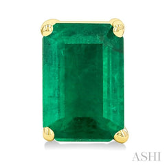 6X4 MM Octagon Shape Emerald Precious Stud Earrings in 14K Yellow Gold