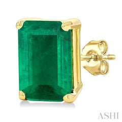 6X4 MM Octagon Shape Emerald Precious Stud Earrings in 14K Yellow Gold