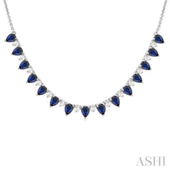 4x3 MM Pear Shape Sapphire and 1/2 Ctw Round Cut Diamond Precious Tennis Necklace in 14K White Gold