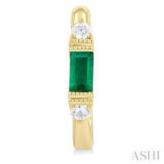 4X2 MM Baguette Cut Emerald and 1/10 Ctw Round Cut Diamond Precious Hoop Earring in 10K Yellow Gold