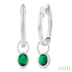 5x3 MM Bezel Set Oval Cut Emerald Precious Fashion Huggie Earrings in 14K White Gold