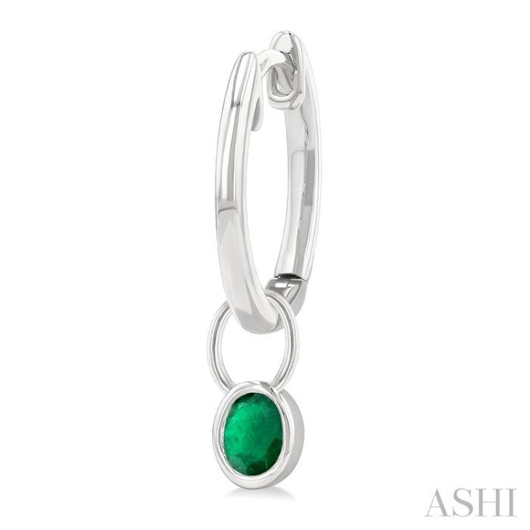 5x3 MM Bezel Set Oval Cut Emerald Precious Fashion Huggie Earrings in 14K White Gold