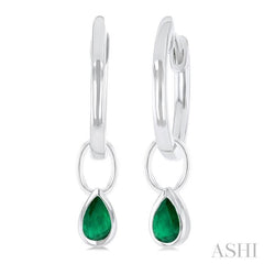5x3 MM Bezel Set Pear Cut Emerald Precious Fashion Huggie Earrings in 14K White Gold