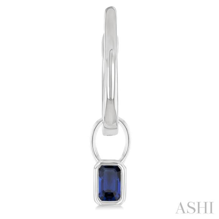 5x3 MM Bezel Set Emerald Cut Sapphire Precious Fashion Huggie Earrings in 14K White Gold