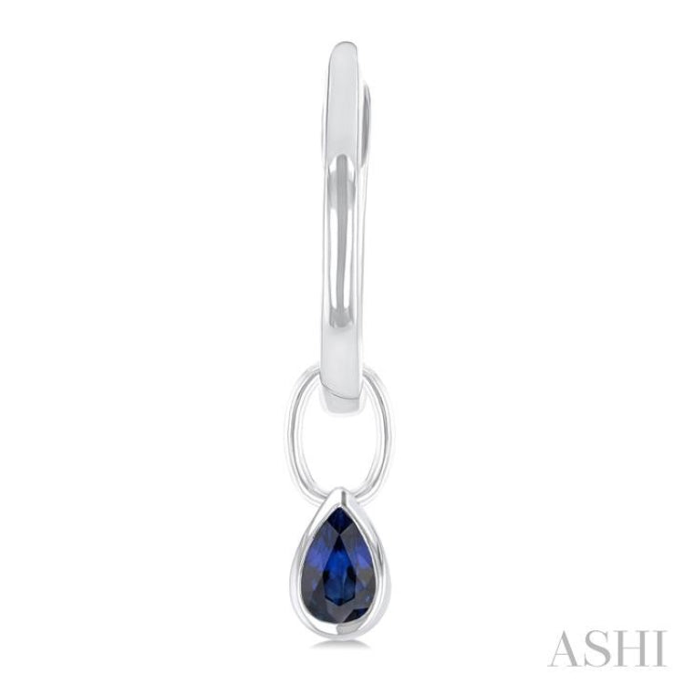 5x3 MM Bezel Set Pear Cut Sapphire Precious Fashion Huggie Earrings in 14K White Gold