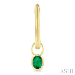 5x3 MM Bezel Set Oval Cut Emerald Precious Fashion Huggie Earrings in 10K Yellow Gold