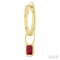 5x3 MM Bezel Set Emerald Cut Ruby Precious Fashion Huggie Earrings in 10K Yellow Gold