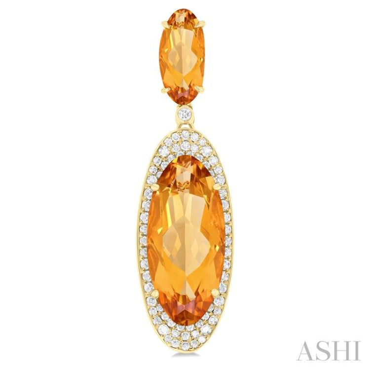 18x8 MM & 10x5 MM Oval Cut Citrine and 3/4 Ctw Round Cut Diamond Halo Semi-Precious Earrings in 14K Yellow Gold