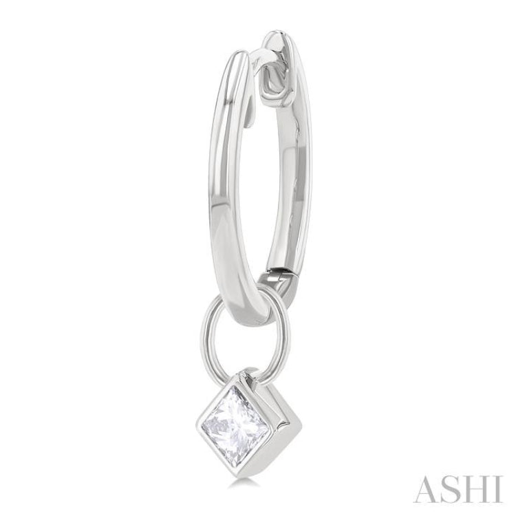 1/3 Ctw Bezel Set Princess Cut Diamond Huggie Earrings in 14K White Gold