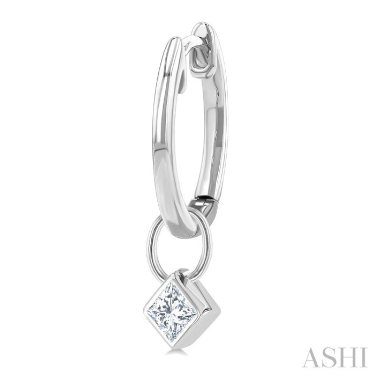 1/3 Ctw Bezel Set Princess Cut Diamond Huggie Earrings in 14K White Gold