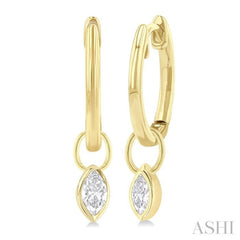 1/3 Ctw Bezel Set Marquise Cut Diamond Huggie Earrings in 14K Yellow Gold