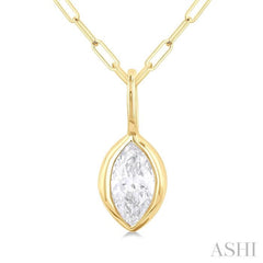 1/5 Ctw Marquise Cut Bezel Set Diamond Fashion Pendant With Paperclip Chain in 10K Yellow Gold