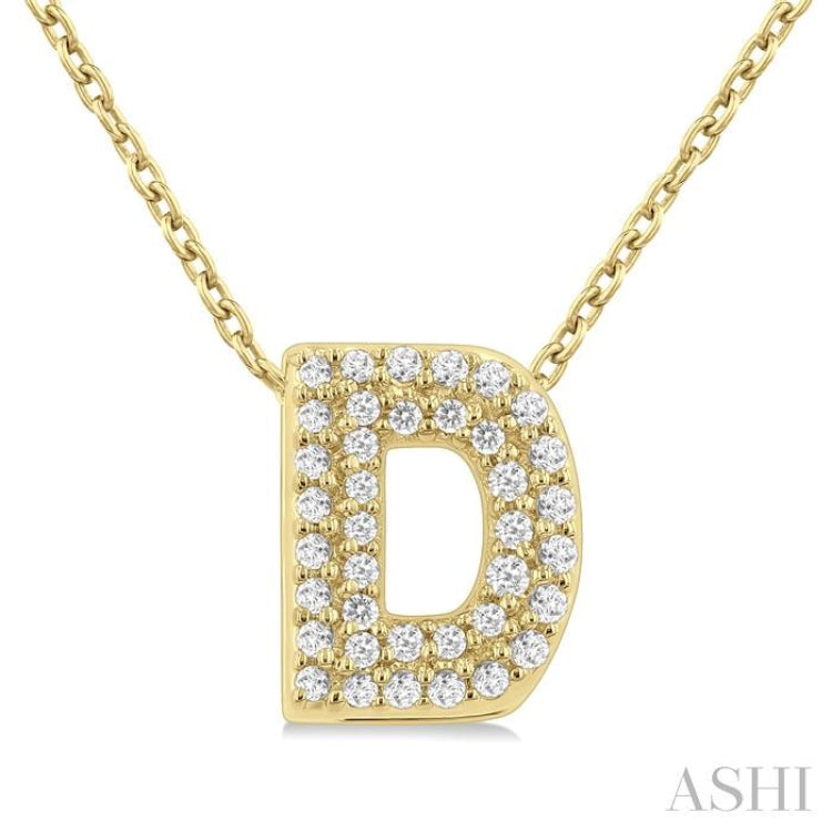 1/8 Ctw Bubble Accent Initial 'D' Round Cut Diamond Fashion Pendant With Chain in 10K Yellow Gold