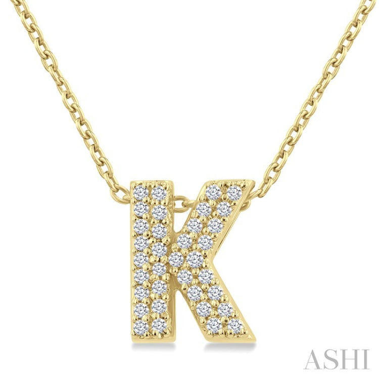1/10 Ctw Bubble Accent Initial 'K' Round Cut Diamond Fashion Pendant With Chain in 10K Yellow Gold