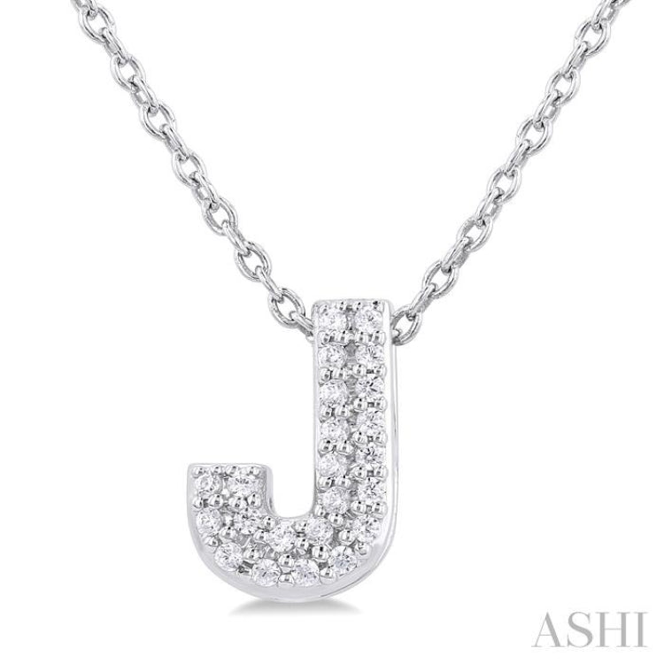 1/10 Ctw Initial 'J' Round Cut Diamond Fashion Pendant With Chain in 10K White Gold