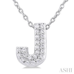 1/10 Ctw Initial 'J' Round Cut Diamond Fashion Pendant With Chain in 10K White Gold