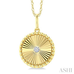 1/20 Ctw Fluted Medallion Round Cut Diamond Fashion Pendant With Chain in 14K Yellow Gold