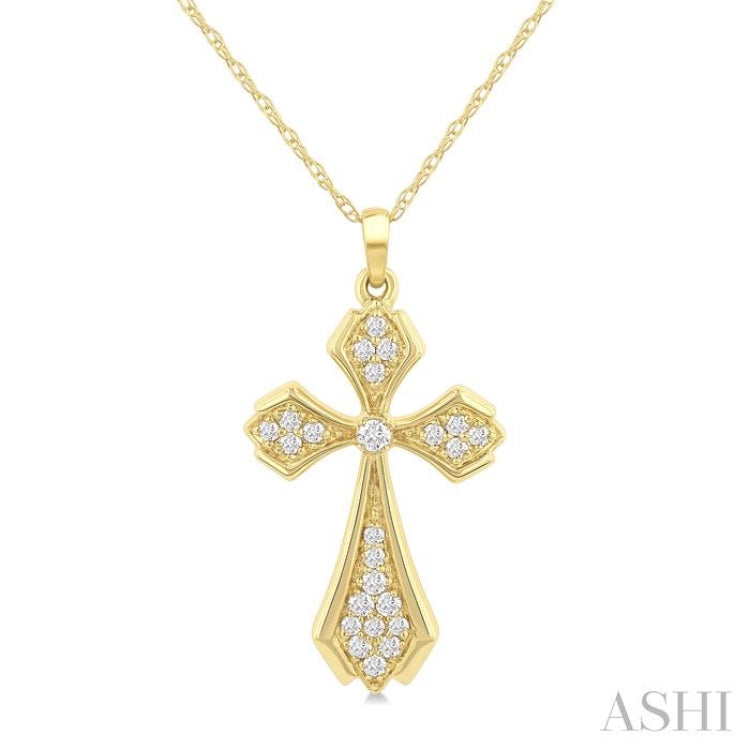 1/6 Ctw Cross Round Cut Diamond Fashion Pendant With Chain in 10K Yellow Gold