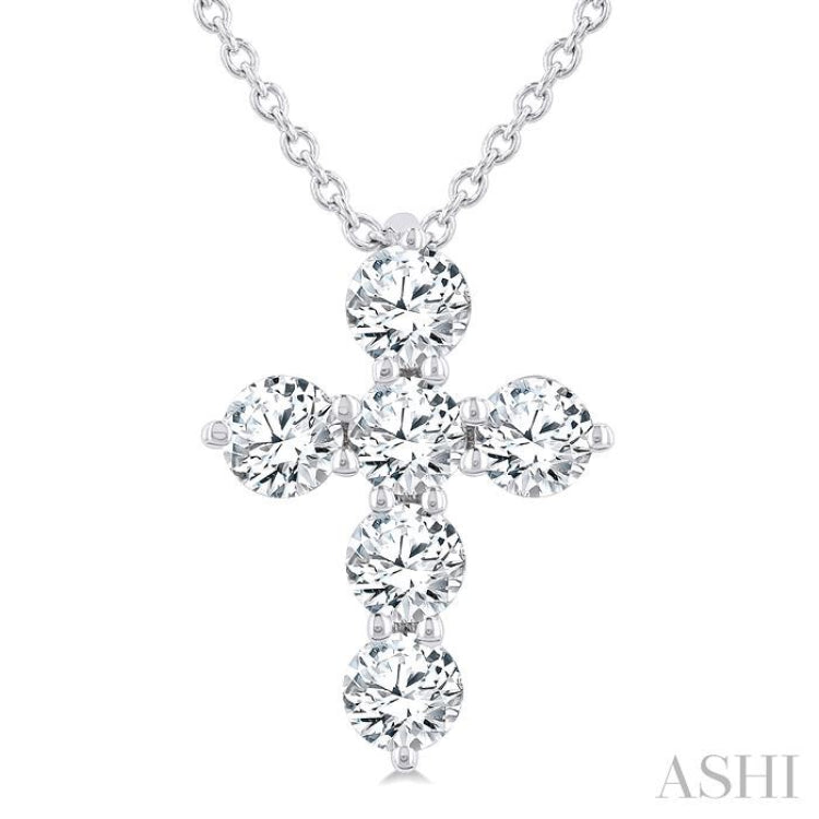 1/2 Ctw Round Cut Diamond Christian Cross 6-Stone Fashion Pendant With Chain in 14K White Gold