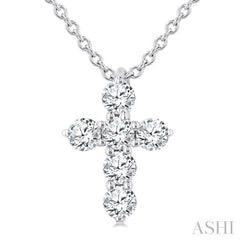 1/4 Ctw Round Cut Diamond Christian Cross 6-Stone Fashion Pendant With Chain in 14K White Gold